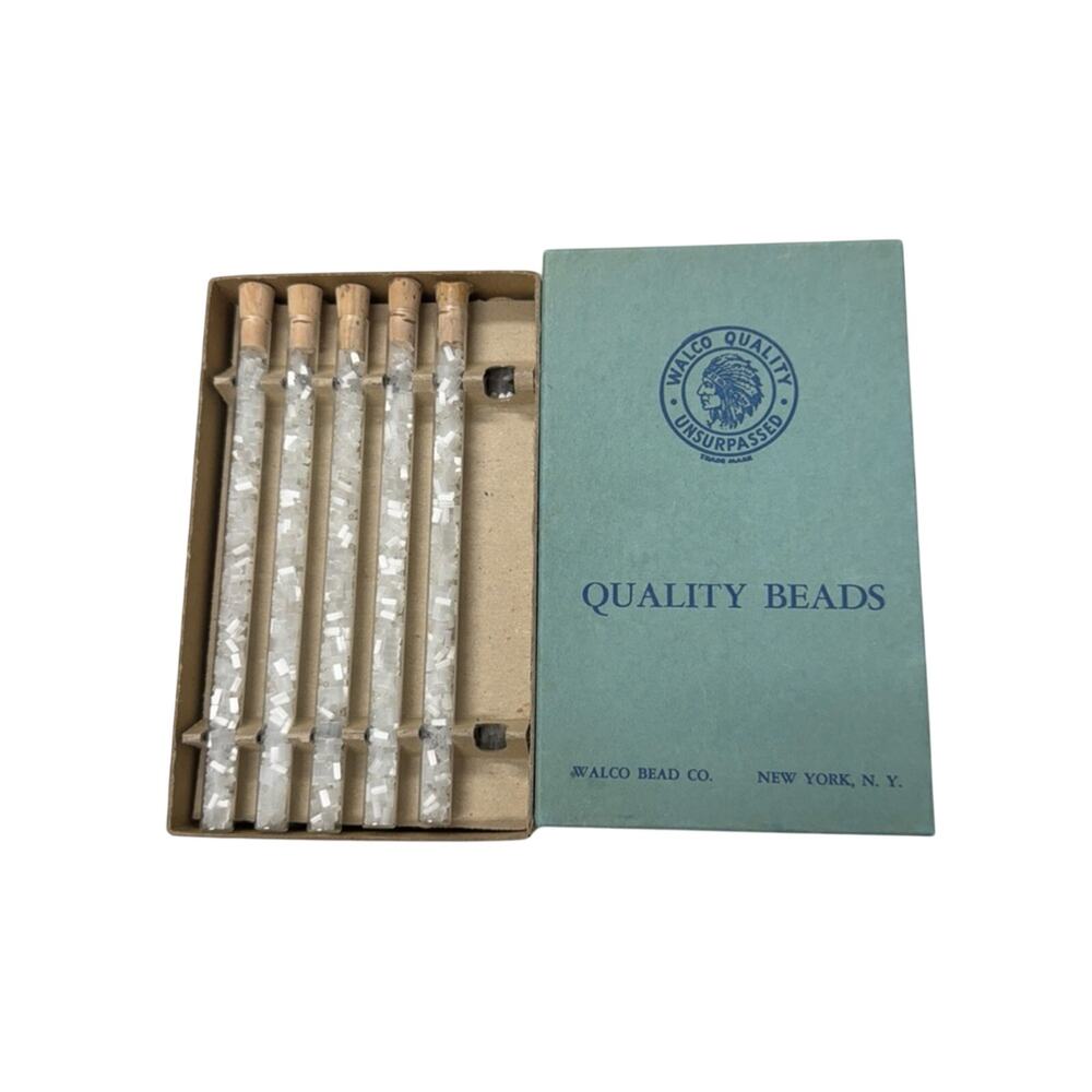 Vintage Walco Quality Beads 11 Bottles White Crystal Beads W Box Jewelry Making